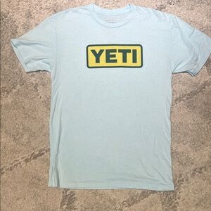 YETI Sky Blue Men's Tee with Yellow Logo
